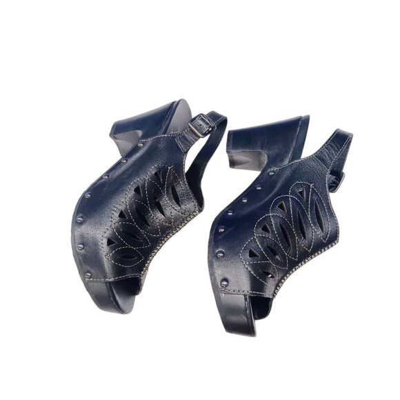 DANSKO Rowena Black Leather Cut-out Heeled Sandal Womens 6.5-7 (37) Open Toe - Picture 5 of 13